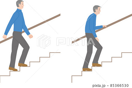階段を健康に上がる高齢者と苦しい高齢者。 階段を健康に上がる高齢者と苦しい高齢者。 85366530