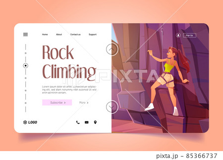 Rock climbing cartoon landing page, mountaineering 85366737