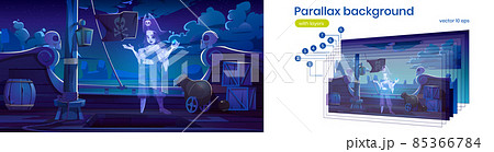Parallax background pirate ghost on corsair ship 85366784