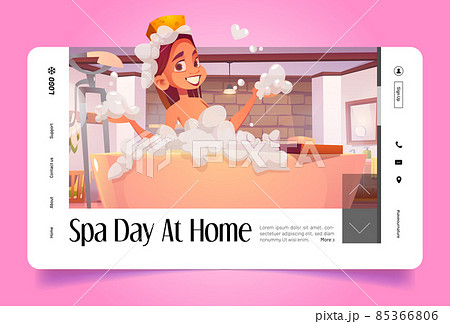 Spa day at home cartoon landing page, girl washing Spa day at home cartoon landing page, girl washing 85366806
