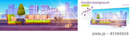 Parallax background summer cafe on roof, animation 85366826