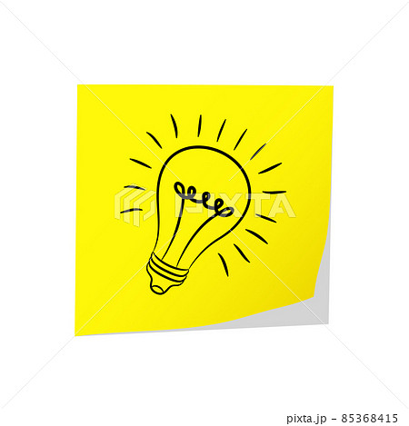 Great Idea - Post It Yellow & Electric Bulb on White, stock vector illustration 85368415