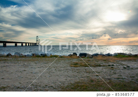 The great belt bridge, Storebelt in Denmark, connecting Zealand with Funen The great belt bridge, Storebelt in Denmark, connecting Zealand with Funen 85368577