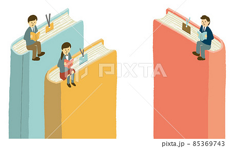 本に座って読書する制服を着た学生のイラスト 85369743