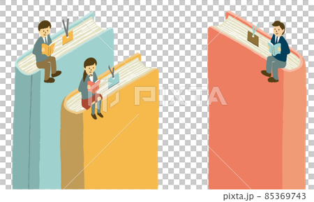 本に座って読書する制服を着た学生のイラスト 85369743