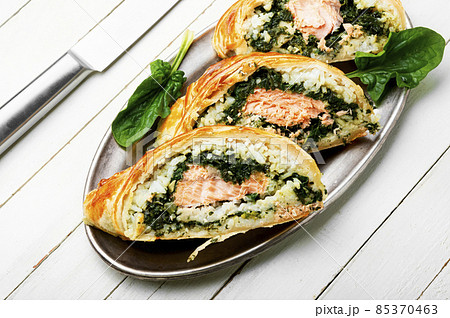Salmon baked in dough. Salmon baked in dough. 85370463