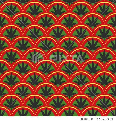 Seamless pattern with leaves of hemp Marijuana leaf. Cannabis plant scales background. Hand drawn style. Vector Seamless pattern with leaves of hemp Marijuana leaf. Cannabis plant scales background. Hand drawn style. Vector 85373914