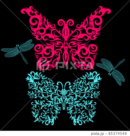 Butterfly and dragonfly tattoo isolated 85374549