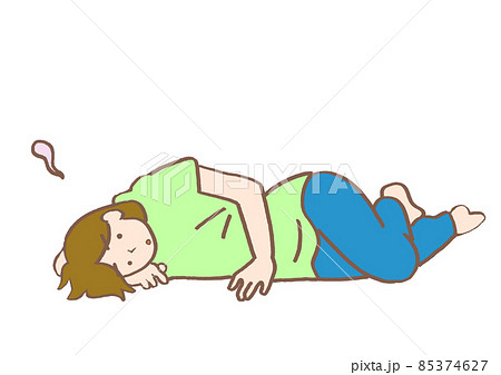 抑うつ状態 意欲がわかずに横たわる女性のイラスト素材