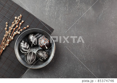 Easter greeting card with handmade pysanka eggs 85374746