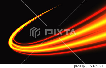 Red yellow light speed blur curve technology on black vector 85375024