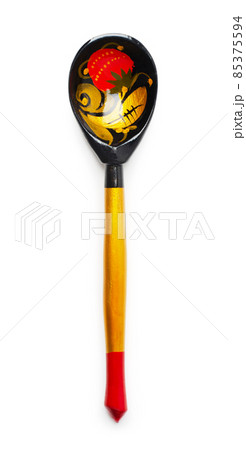 Wooden spoon with Khokhloma ornament Wooden spoon with Khokhloma ornament 85375594