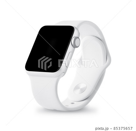 Apple Watch Sport 38mm silver aluminum case with white sport band with activity. Isolated on white background. Apple Watch Sport 38mm silver aluminum case with white sport band with activity. Isolated on white background. 85375657
