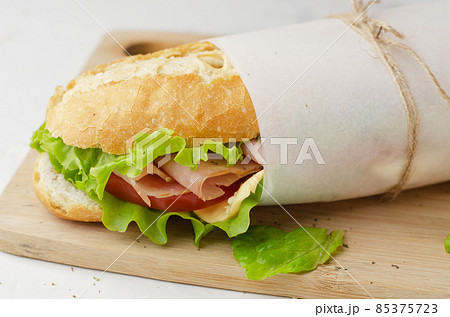 Fresh submarine sandwich with ham 85375723