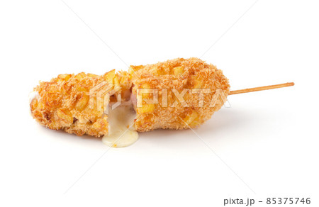 Korean hot dog on a stick, cheese filling corn dog 85375746