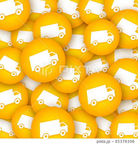 Delivery sign on sticker pattern. Badge with truck. Price tag. Vector stock illustration. Delivery sign on sticker pattern. Badge with truck. Price tag. Vector stock illustration. 85376306