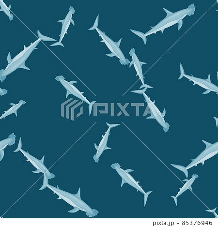 Hammerhead shark seamless pattern in scandinavian style. Marine animals background. Vector illustration for children funny textile. 85376946