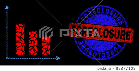 Bicolor Textured Foreclosure Badge And Geometric Mosaic Recession Bar Chart Icon 85377105