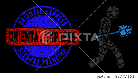 Bicolor Grunge Oriental Express Seal and Geometric Mosaic Shovel Courier Icon Bicolor Grunge Oriental Express Seal and Geometric Mosaic Shovel Courier Icon 85377151
