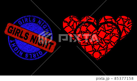 Bicolor Textured Girls Night Badge And Geometric Mosaic Love Hearts Icon 85377158