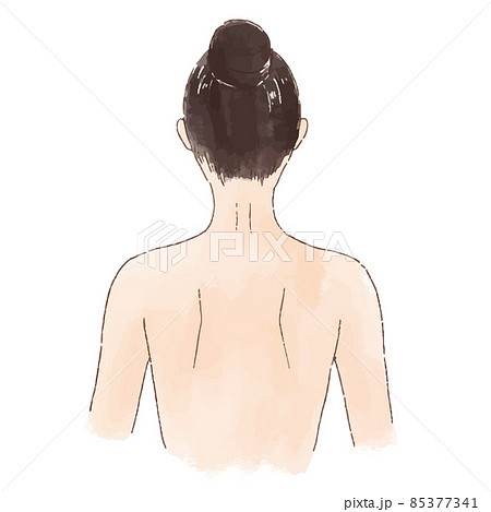 水彩風の身体パーツ 女性の後ろ姿 背中のイラスト素材