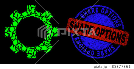 Bicolor Grunge Share Options Badge And Geometric Mosaic Gear Icon Bicolor Grunge Share Options Badge And Geometric Mosaic Gear Icon 85377361