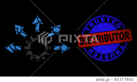 Bicolor Distress Trusted Distributor Badge and Geometric Mosaic Gearwheel Distribution Icon Bicolor Distress Trusted Distributor Badge and Geometric Mosaic Gearwheel Distribution Icon 85377692