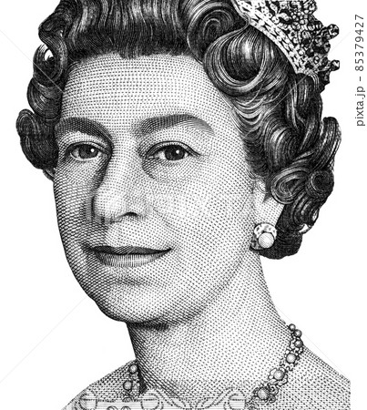 Queen Elizabeth II portrait from England pound banknotes 85379427