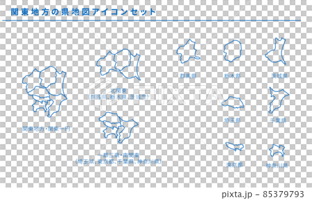 日本地図、関東地方の県地図アイコンセット、ベクター素材 85379793