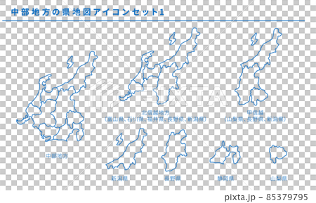 日本地圖,縣地圖圖標設置 1 中部地區,矢量素材 日本地圖,縣地圖圖標設置 1 中部地區,矢量素材 85379795