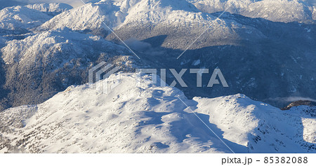 Aerial View from an Airplane of Whistler Mountain covered in fresh snow 85382088