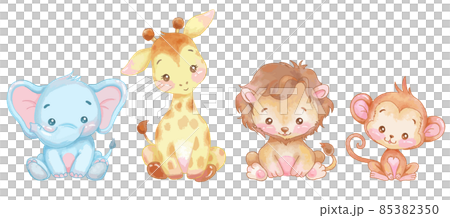 Cute animal baby illustration set watercolor style 85382350