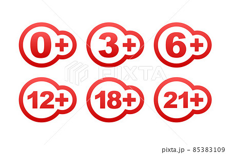 Censored 0, 3, 6, 12, 18, 21 plus sign limit concept. Age restrictions, censorship. Vector stock illustration 85383109