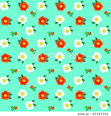 水彩イラストのかわいい花柄シームレスパターン 椿のイラスト素材