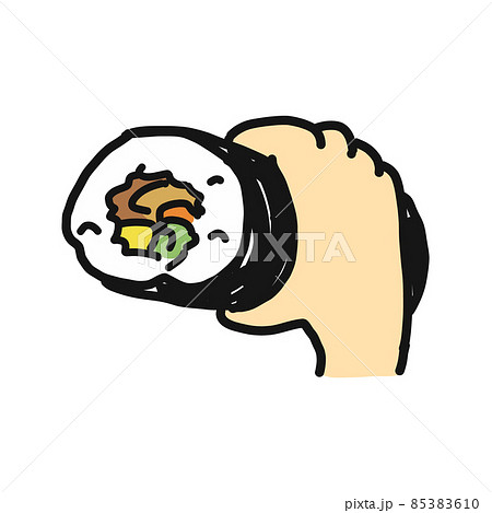 手で恵方巻(のり巻き)を持っているイラスト 手で恵方巻(のり巻き)を持っているイラスト 85383610