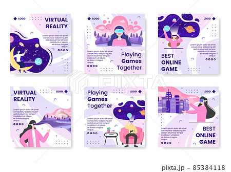 VR Glasses With Virtual Reality Game Post Template Flat Design Illustration Editable of Square Background for Social media, Greeting Card or Web 85384118