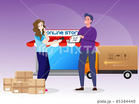 Mobile online freight tracking service with scanning through the bank application to pay global logistics delivery concept vector illustration Mobile online freight tracking service with scanning through the bank application to pay global logistics delivery concept vector illustration 85384440
