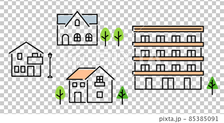家や集合住宅のアイコンイラスト　マンション　一軒家 85385091