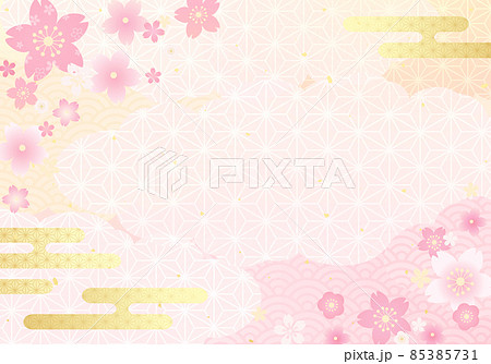 和柄と桜の花と雲の和風なベクターイラスト背景のイラスト素材