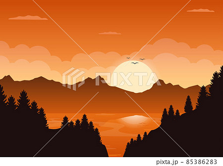 Sunset Landscape Of Mountains Hill のイラスト素材