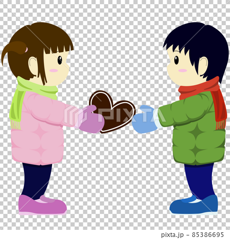 Illustration of a girl giving chocolate to a boy - Stock Illustration  [85386695] - PIXTA