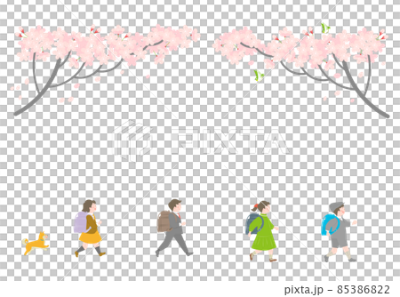 書包兒童和盛裝的櫻花 85386822