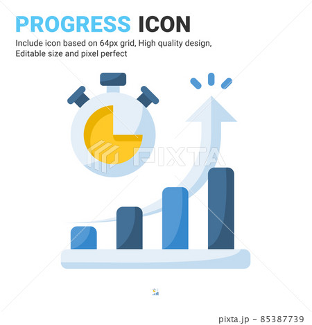 Progress icon vector with flat color style isolated on white background. Vector illustration growth, graph sign symbol icon concept for business, finance, industry, company, apps, web and project Progress icon vector with flat color style isolated on white background. Vector illustration growth, graph sign symbol icon concept for business, finance, industry, company, apps, web and project 85387739