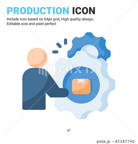 Production icon vector with flat color style isolated on white background. Vector illustration manufacture sign symbol icon concept for business, finance, industry, company, apps, web and project 85387740