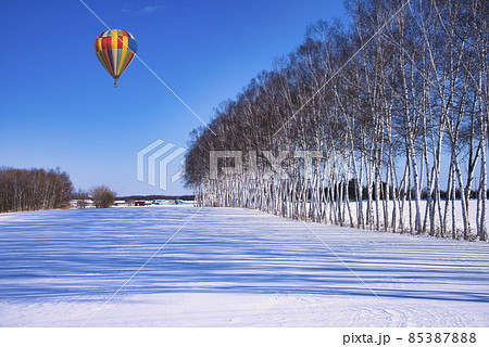 厳冬期の道東地方の美しい雪景色 85387888