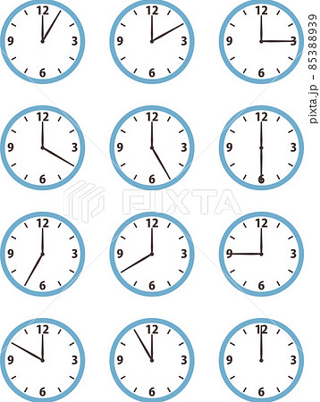 シンプルな12時間分の針時計のイラストのイラスト素材 8539