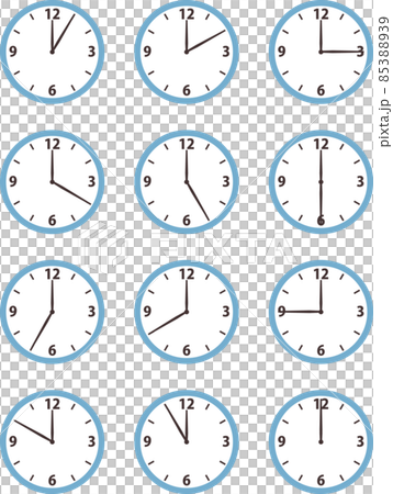 シンプルな12時間分の針時計のイラスト 85388939