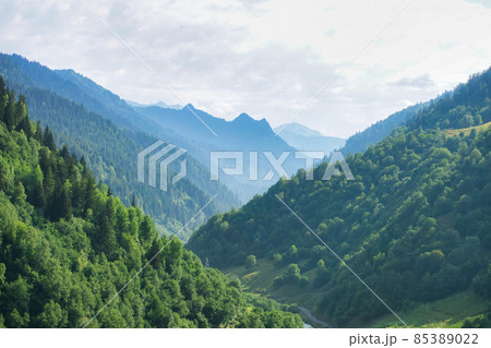 Panoramic view of Greater Caucasus mountains in Georgia 85389022