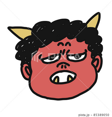 目つきの悪い赤鬼の顔のイラストのイラスト素材
