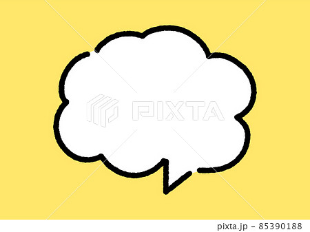 手書きの白い雲のような形の吹きだし シンプルな黄色背景の素材 Speech Bubbleのイラスト素材